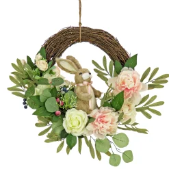 Online National Tree Company 18 in. Easter Wreath Decorated with Pastel Flower Blooms, Bunny, Leafy Greens
