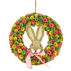 Hot National Tree Company 16 in. Easter Wreath Decorated with Colorful Flower Blooms, Bunny Head