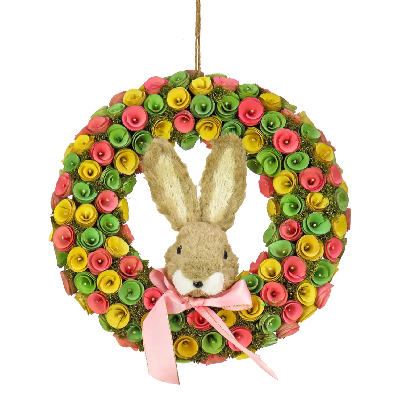 Hot National Tree Company 16 in. Easter Wreath Decorated with Colorful Flower Blooms, Bunny Head
