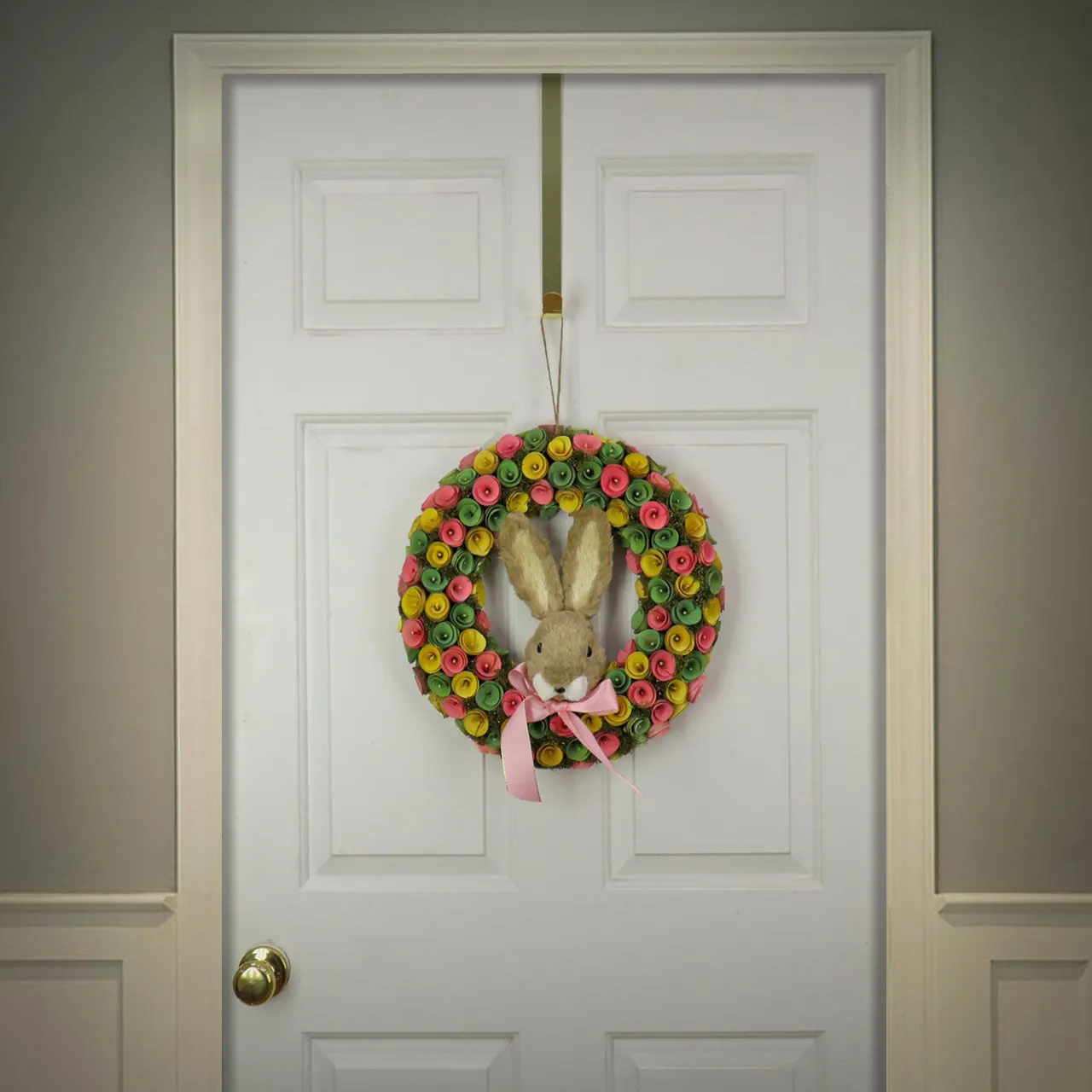 Hot National Tree Company 16 in. Easter Wreath Decorated with Colorful Flower Blooms, Bunny Head