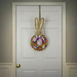 Best National Tree Company 24 in. Easter Wreath Decorated with Colorful Flower Blooms, Pastel Eggs, Bunny Head