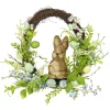 Best National Tree Company 16 in. Easter Wreath Decorated with Wooden Bunny, Blue Flower Blooms, Pastel Eggs, Berries