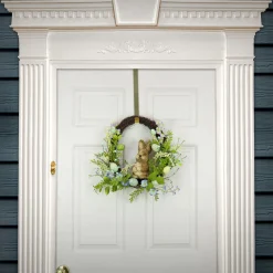 Best National Tree Company 16 in. Easter Wreath Decorated with Wooden Bunny, Blue Flower Blooms, Pastel Eggs, Berries