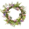 New National Tree Company 22 in. Easter Wreath Decorated with Pink Pastel Eggs, Purple Flowers, Ferns, Leafy Greens