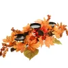 New National Tree Company 24 in. Fall Centerpiece, Three Candle Holders, Decorated with Sunflower Blooms, Pinecones, Berry Clusters