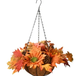 Sale National Tree Company 18 in. Fall Hanging Basket with Maple Leaves, Sunflowers, Cones, Berries, Pumpkin