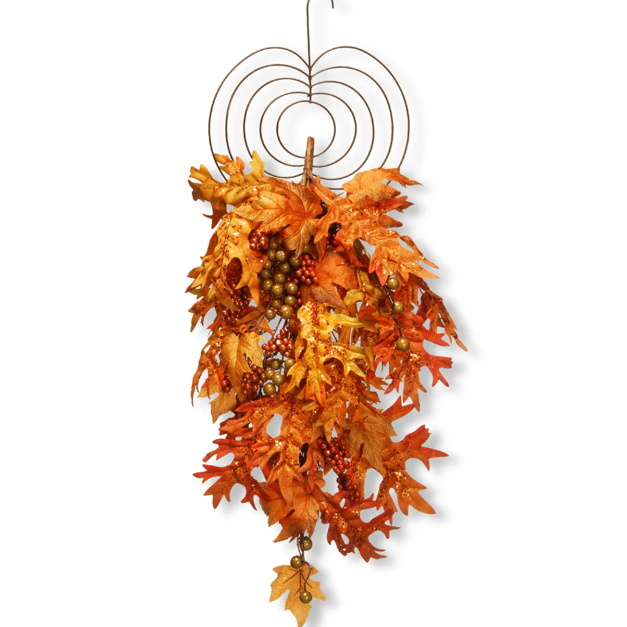 Best National Tree Company 36 in. Fall Teardrop Wall Decoration with Berry Clusters, Maple Leaves
