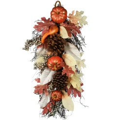 Best National Tree Company 24 in. Fall Teardrop Wall Decoration with Pumpkins, Pine Cones, Berry Clusters, Maple Leaves