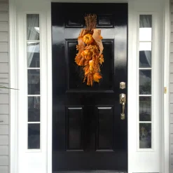 Best National Tree Company 18 in. Fall Teardrop Wall Decoration with Pumpkins, Berry Clusters, Maple Leaves, Branches