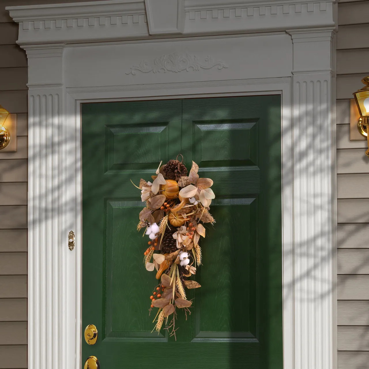Sale National Tree Company 30 in. Fall Teardrop with Pine Cones, Berry Clusters, Pumpkins, Assorted Leaves