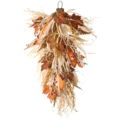 National Tree Company 30 in. Fall Teardrop with Raffia Leaves, Corn Cobs, Berry Clusters