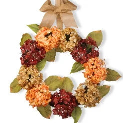 Sale National Tree Company 24 in. Fall Wreath with Hydrangeas, Elm Leaves, Burlap Ribbon