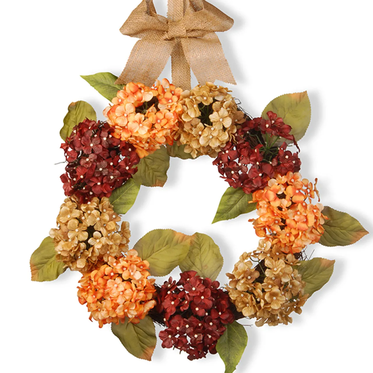 Sale National Tree Company 24 in. Fall Wreath with Hydrangeas, Elm Leaves, Burlap Ribbon