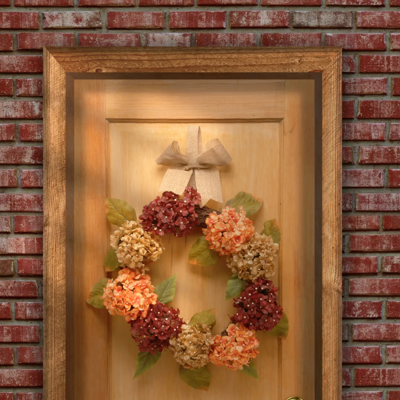 Sale National Tree Company 24 in. Fall Wreath with Hydrangeas, Elm Leaves, Burlap Ribbon