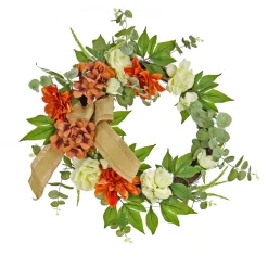 Online National Tree Company 24 in. Fall Wreath with Hydrangea and Rose