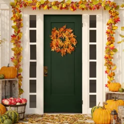 Outlet National Tree Company 24 in. Fall Wreath with Maple Leaves, Berry Clusters