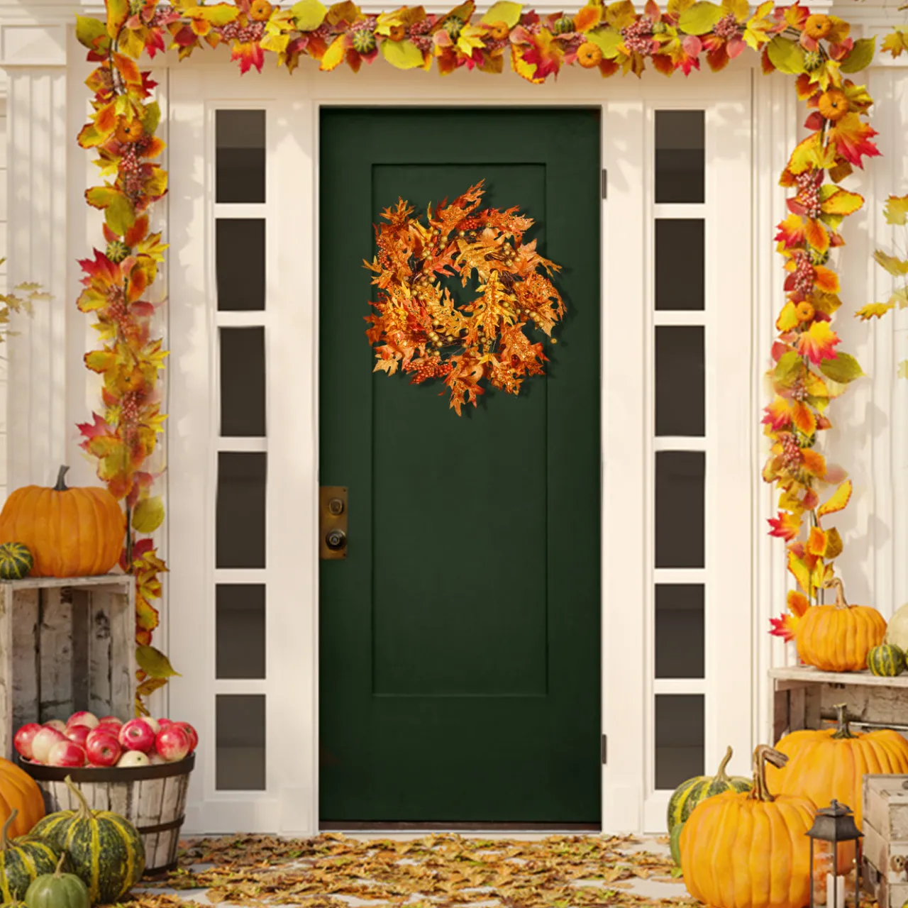 Outlet National Tree Company 24 in. Fall Wreath with Maple Leaves, Berry Clusters