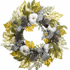 Sale National Tree Company 30 in. Fall Wreath with Pine Cones, Berry Clusters, Gourds, Fabric Bows