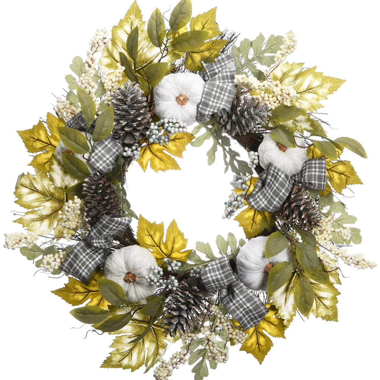 Sale National Tree Company 30 in. Fall Wreath with Pine Cones, Berry Clusters, Gourds, Fabric Bows