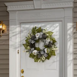 Sale National Tree Company 30 in. Fall Wreath with Pine Cones, Berry Clusters, Gourds, Fabric Bows