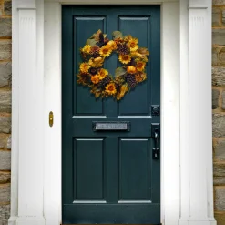 Online National Tree Company 22 in. Fall Wreath with Pumpkins, Gourds, Pinecones, Sunflowers, Berry Clusters, Assorted Leaves