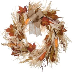New National Tree Company 24 in. Fall Wreath with Raffia Leaves, Corn Cobs, Berry Clusters