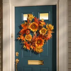Discount National Tree Company 22 in. Fall Wreath with Sunflowers, Pinecones, Berry Clusters, Acorns, Pumpkins, Maple Leaves