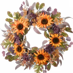 Discount National Tree Company 30 in. Fall Wreath with Sunflowers, Hydrangea Blooms, Assorted Leaves, Berry Clusters