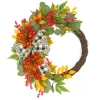 Online National Tree Company 24 in. Fall Wreath with Twig, Dahlia, Eucalyptus and Bow