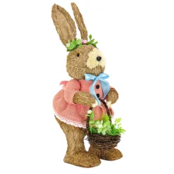 Outlet National Tree Company 10 in. Female Bunny in Pink Dress Table Decoration