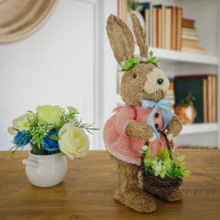 Outlet National Tree Company 10 in. Female Bunny in Pink Dress Table Decoration