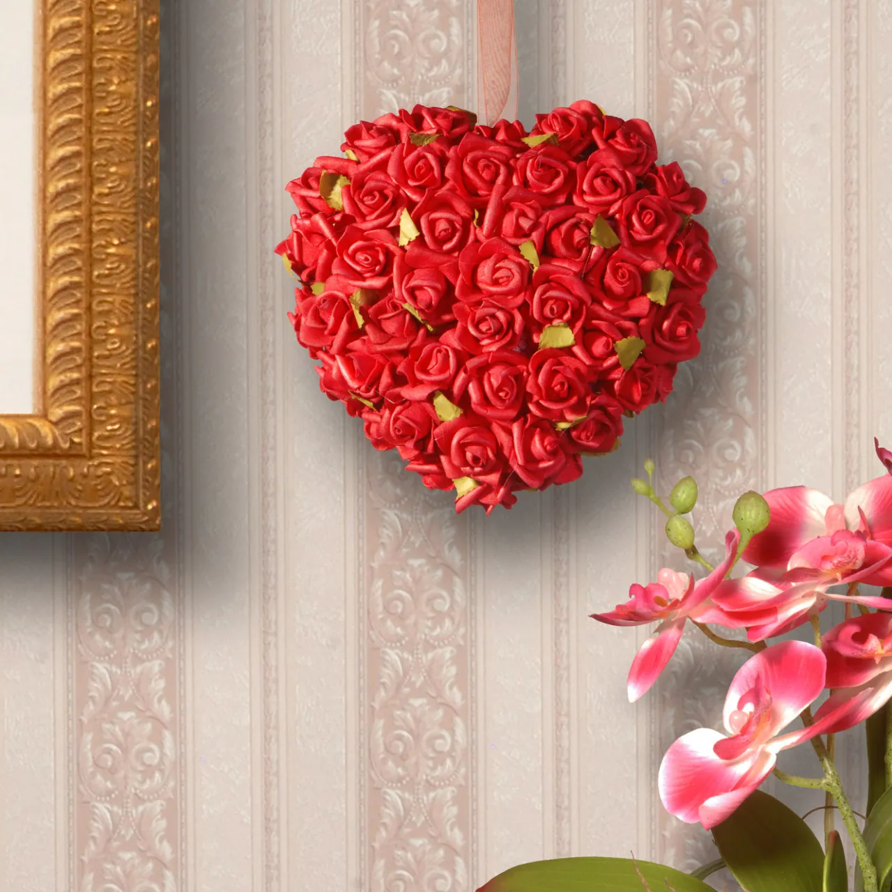 National Tree Company 7 in. Floral Red Roses Heart