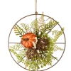 National Tree Company 13 in. Flower Circle Hanging Fall Decoration with Fern Fronds, Leaves, Pumpkins, Twig Cones