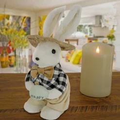 Outlet National Tree Company 12 in. Fluffy Bowtie Male Easter Bunny Holding Easter Egg Table Decoration