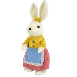Outlet National Tree Company 14 in. Fluffy Female Bunny with Yellow, Pink & Blue Dress Table Decoration
