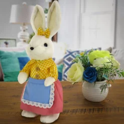 Outlet National Tree Company 14 in. Fluffy Female Bunny with Yellow, Pink & Blue Dress Table Decoration