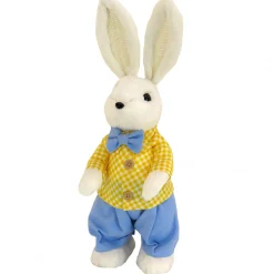 Clearance National Tree Company 14 in. Fluffy Male Easter Bunny with Yellow & Blue Suit Table Decoration