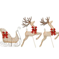 New National Tree Company 42 in. Glittered Mesh Fabric Deer with 27 in. Sleigh and Lights