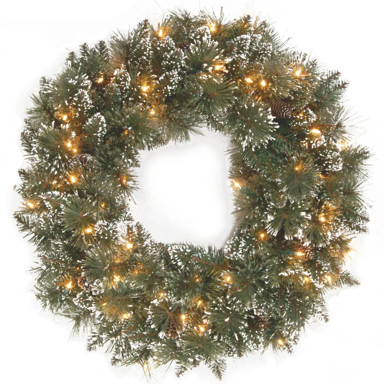 National Tree Company 24 in. Glittery Bristle Pine Wreath with Clear Lights