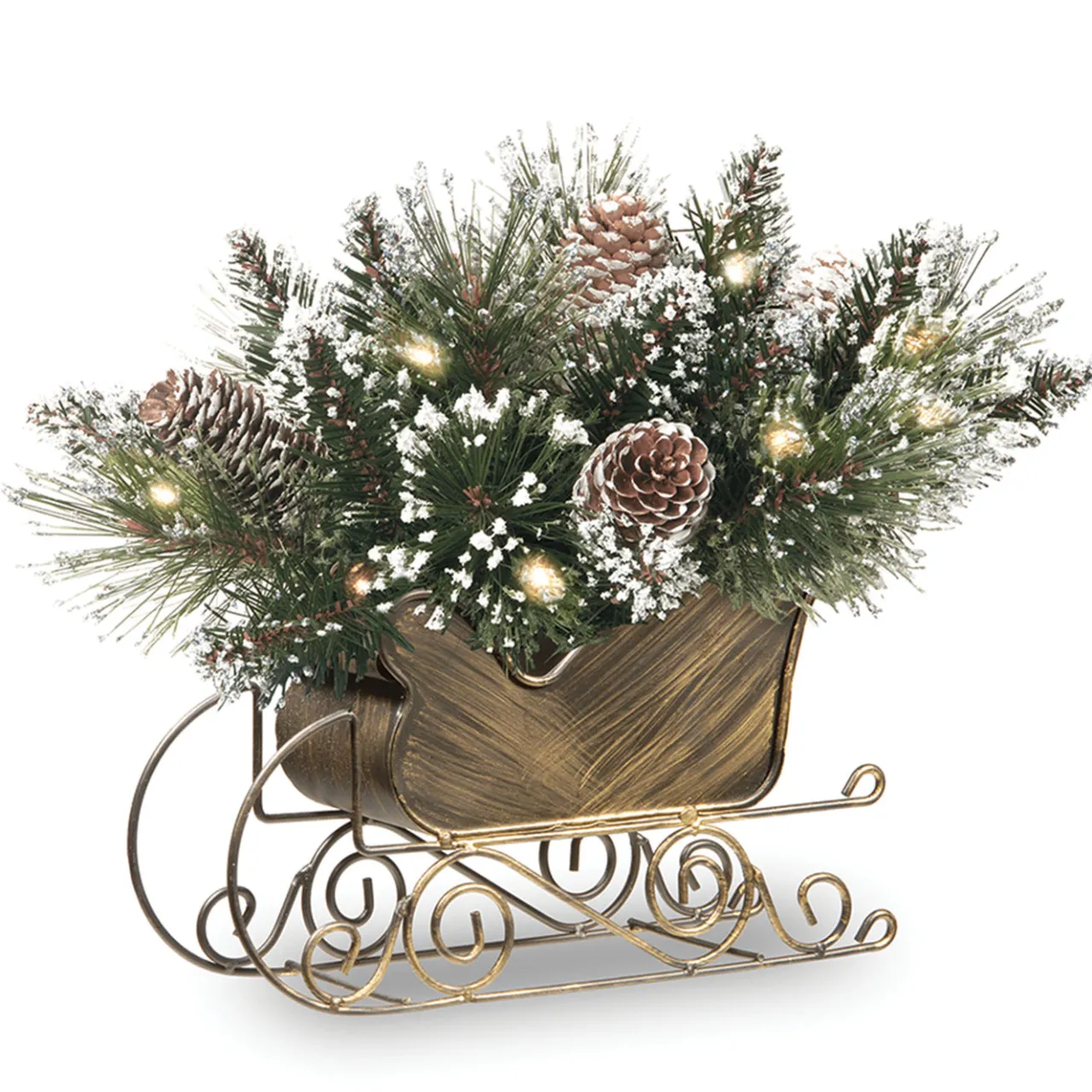 Discount National Tree Company 10 in. Glittery Bristle Pine Sleigh with LED Lights