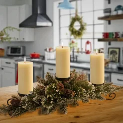 National Tree Company 30 in. Glittery Bristle Pine Centerpiece and Candle Holder