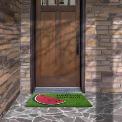 Online National Tree Company 30 in. Green Welcome Summer Watermelon Coir Doormat