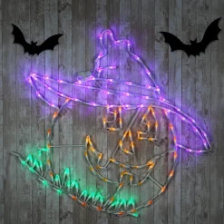 New National Tree Company 32 in. Halloween Jack O Lantern Lighted Sign Decoration with LED Lights