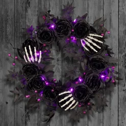 Outlet National Tree Company 24 in. Halloween Bad to the Bone Wreath with LED Lights
