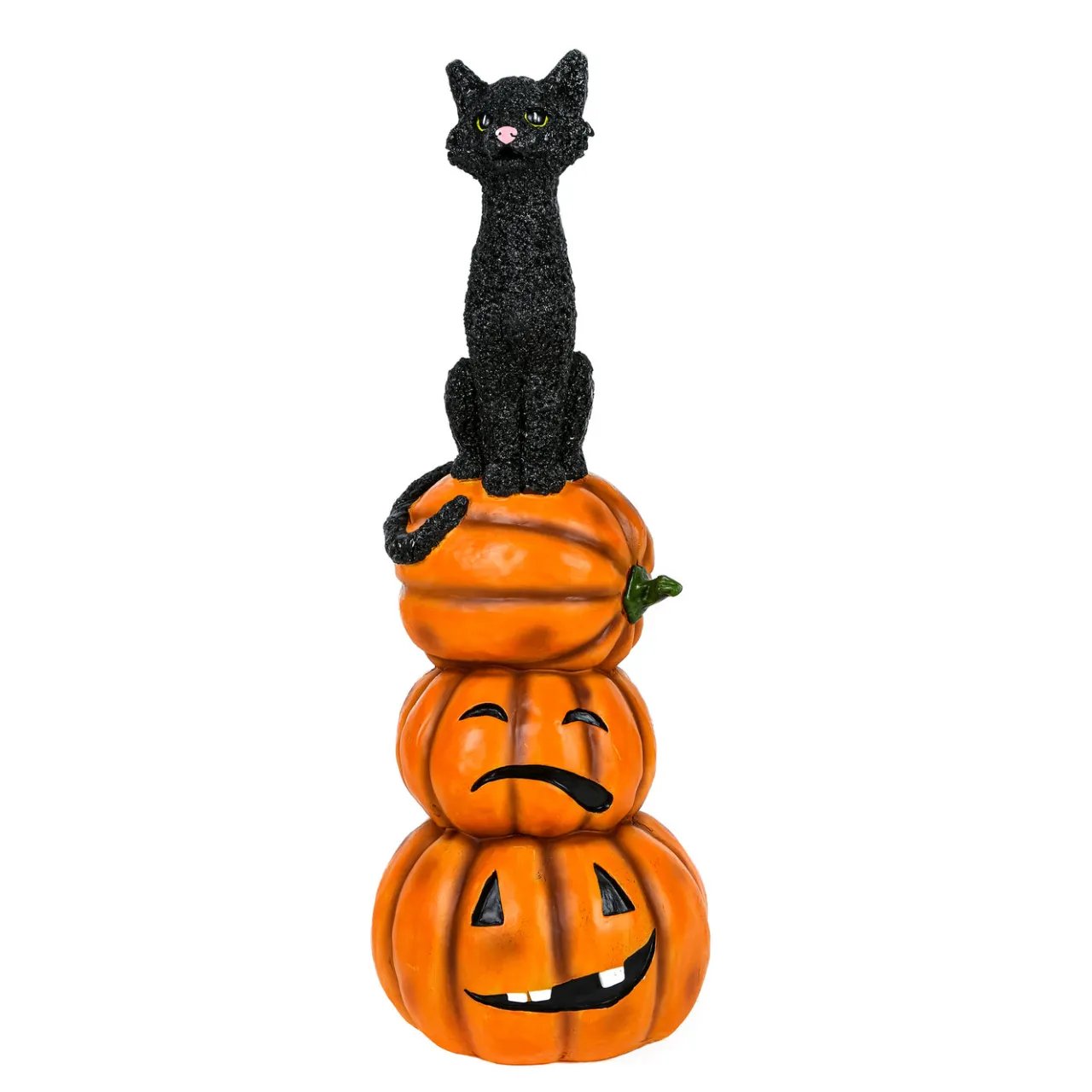 Discount National Tree Company 32 in. Halloween Black Cat with Pumpkin Stack Tabletop Decoration