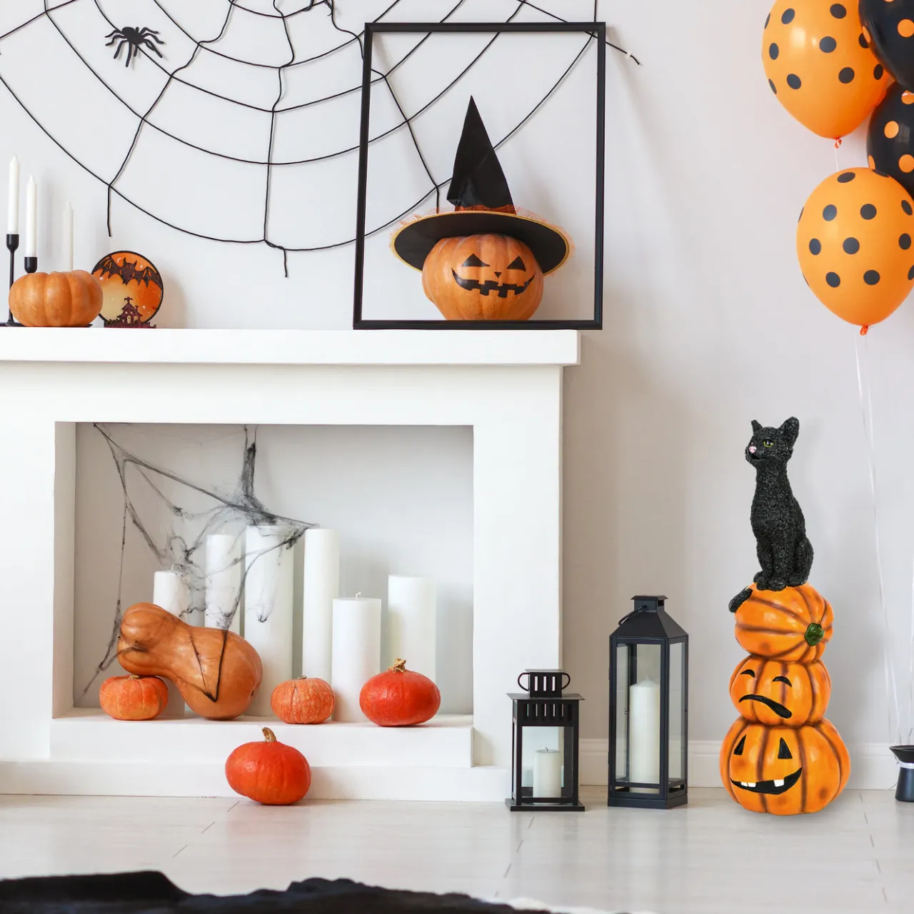 Discount National Tree Company 32 in. Halloween Black Cat with Pumpkin Stack Tabletop Decoration