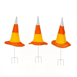 Clearance National Tree Company 23 in. Halloween Candy Corn Witches Hats Garden Stake Lawn Decoration with LED Lights