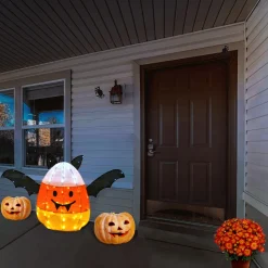 Outlet National Tree Company 27 in. Halloween Candy Corn Bat Outdoor Lawn Decoration with LED Lights