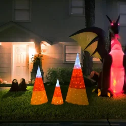 Outlet National Tree Company 3 in. Halloween Candy Corn Cones Outdoor Lawn Decoration with LED Lights