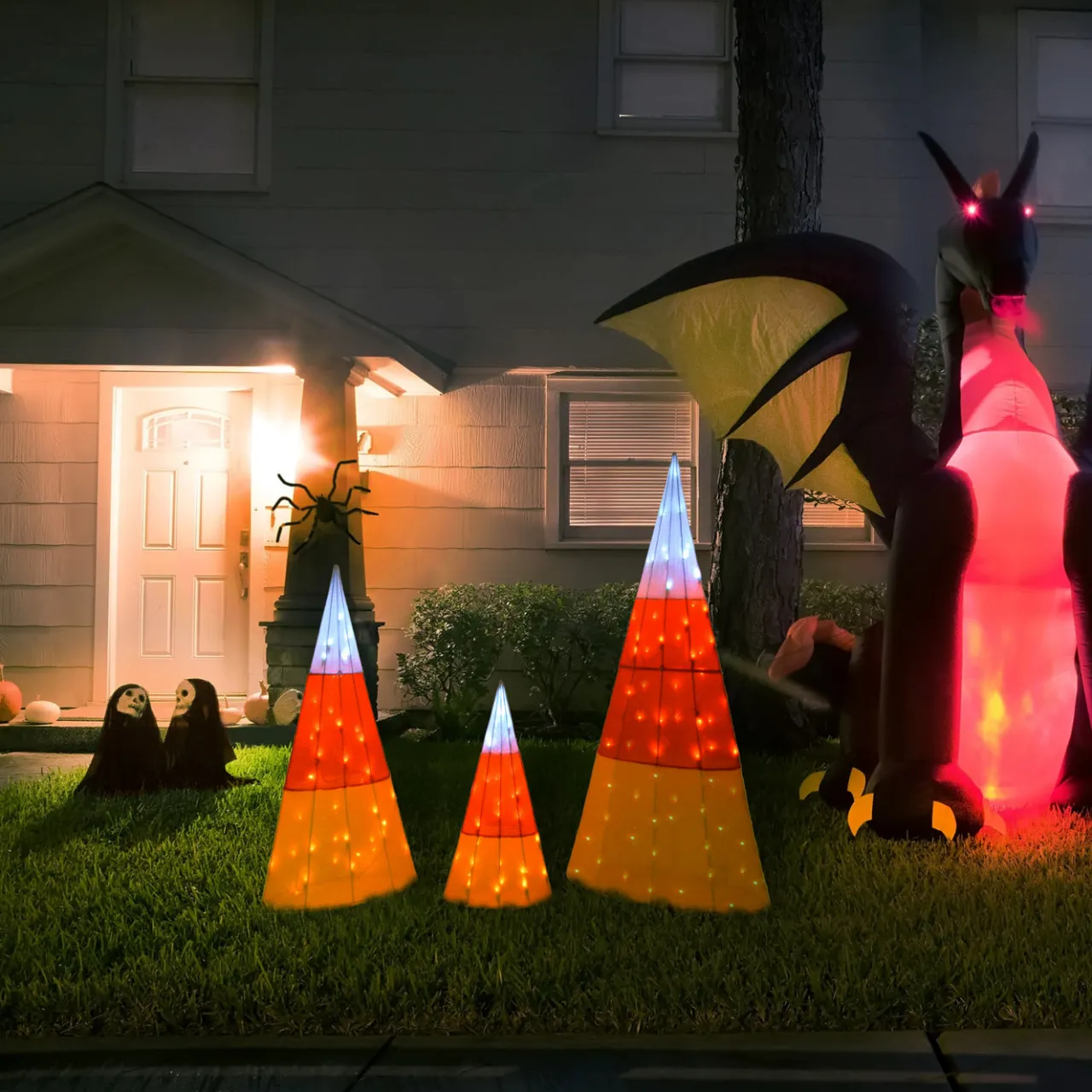Outlet National Tree Company 3 in. Halloween Candy Corn Cones Outdoor Lawn Decoration with LED Lights